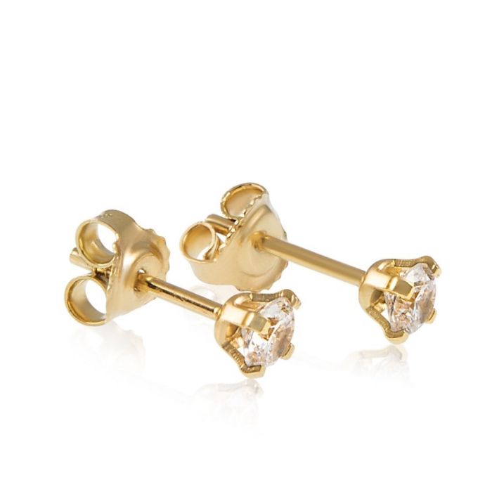 Yellow gold stud earrings with zircon 14CT ISB0128