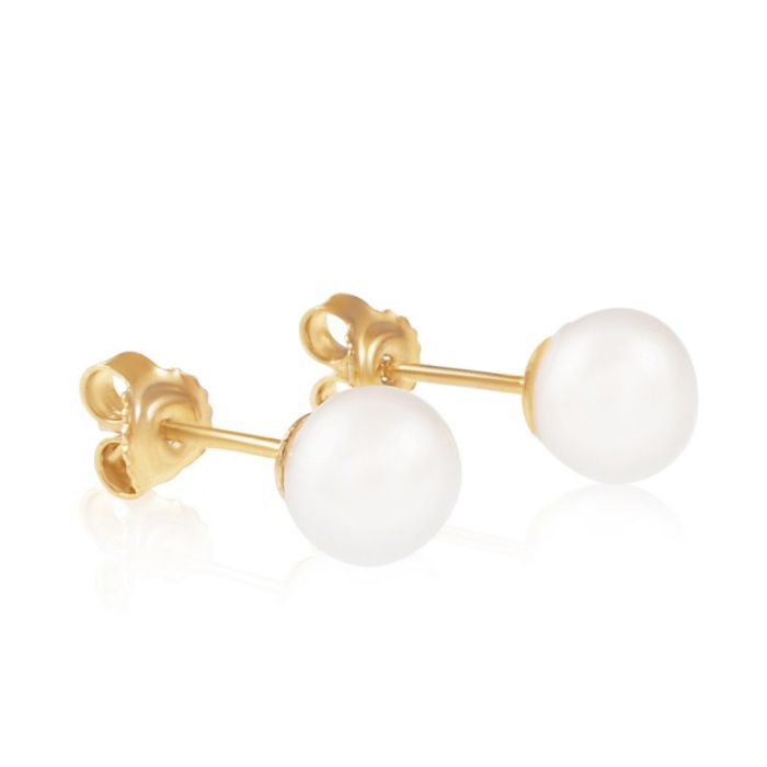 Yellow gold stud earrings with pearl 6,00mm 14CT ISD0117