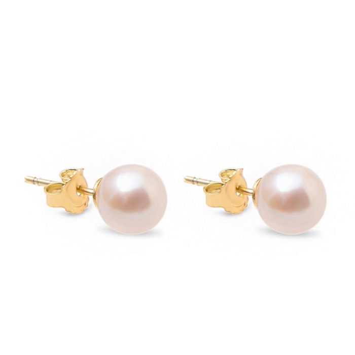 Yellow gold stud earrings with pearl 14CT ISD0112