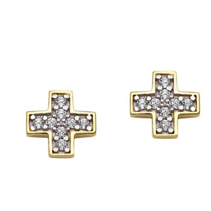 Yellow gold stud earrings with cross 9CT HSH0158 