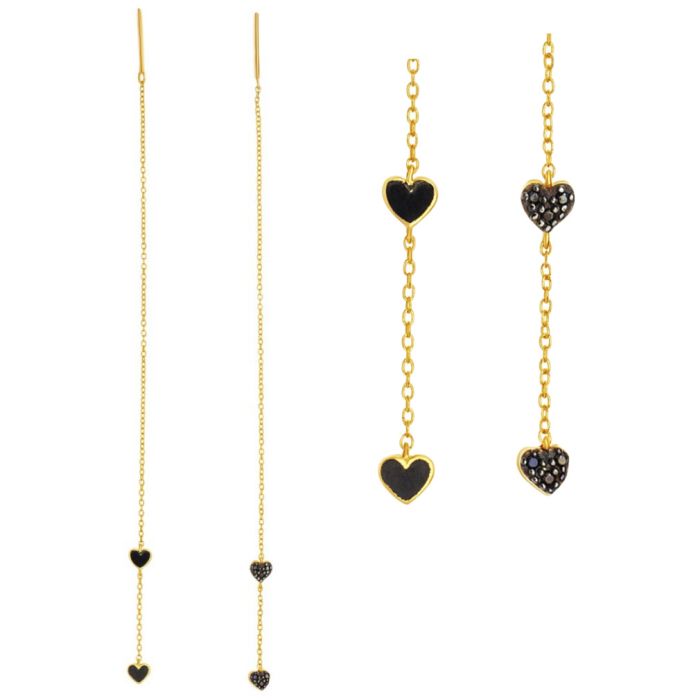 Women's yellow gold pendant earrings with hearts pattern 9CT HSD0042