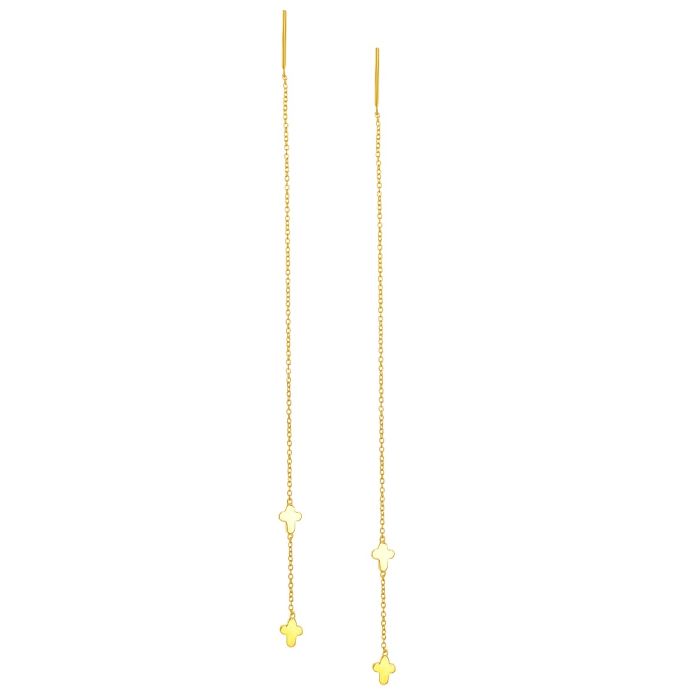 Women's yellow gold pendant earrings with crosses pattern 9CT HSD0040