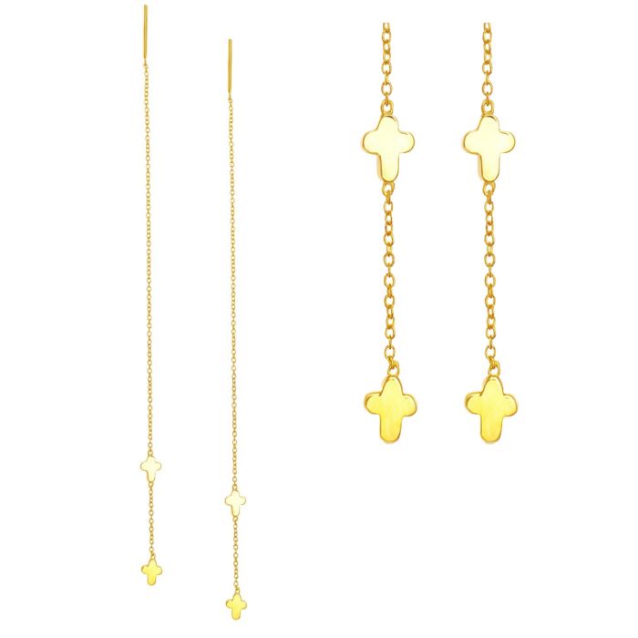 Women's yellow gold pendant earrings with crosses pattern 9CT HSD0040