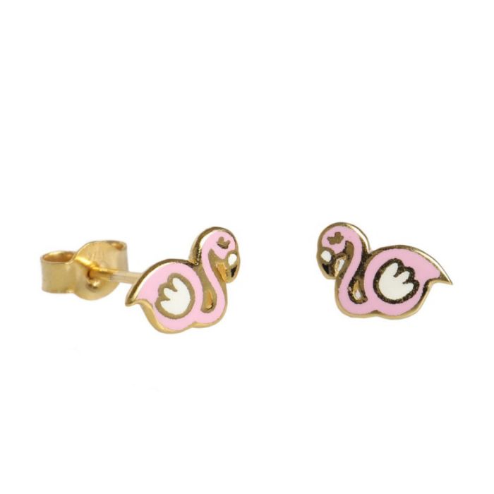 Kid's yellow gold earrings with flamingo 9CT HSL0009