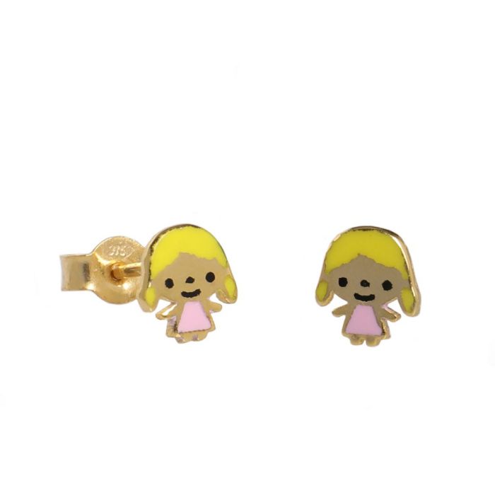 Kid's yellow gold earrings with little girl 9CT HSL0008