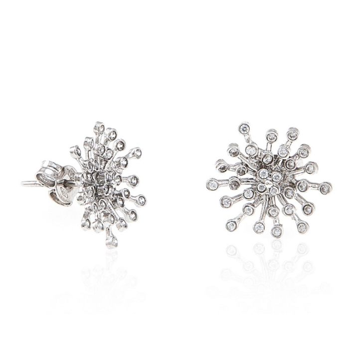 Women's white gold earrings 14CT with flower  ISQ0001