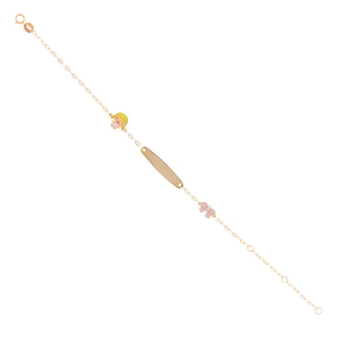 Children's gold ID 9CT with little girl and bow HHD0015 
