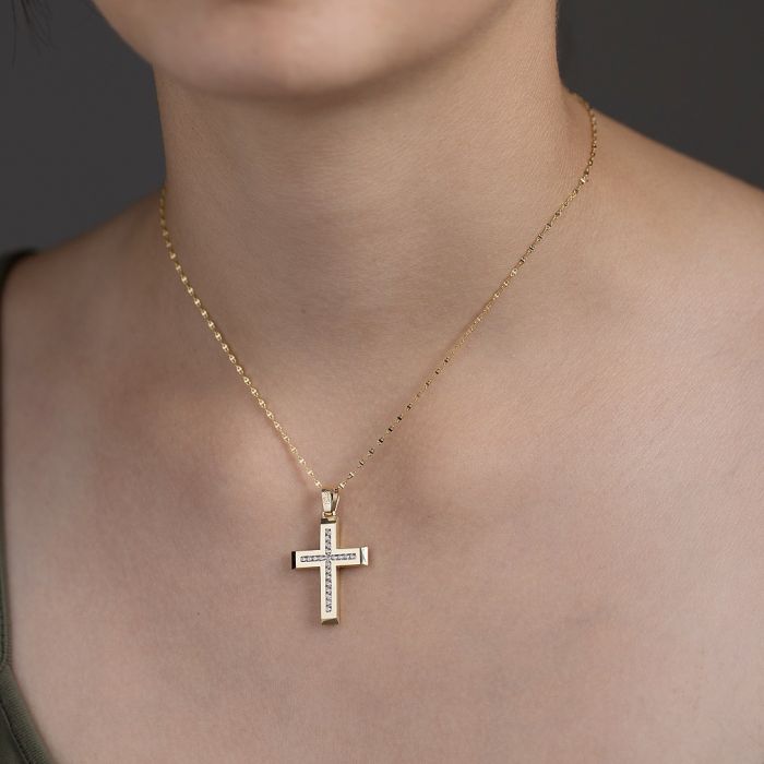 Women's double-sided gold cross 14CT with zircon ITR0008