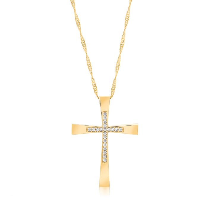 Women's yellow gold cross with zircon 14CT ITR0047