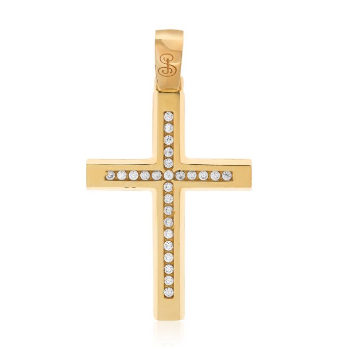 Women's yellow gold cross with zirkon 14CT ITR0048