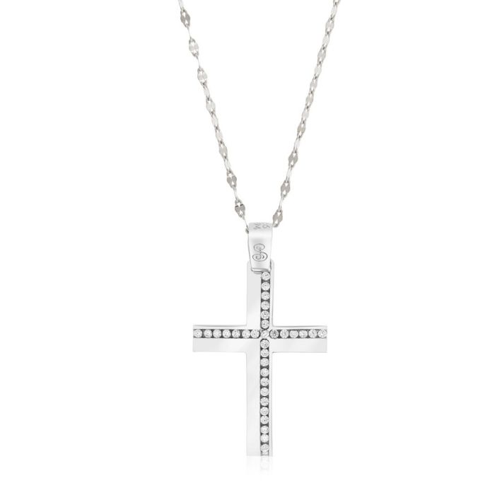 Women's white gold cross with zircon 14CT ITR0055
