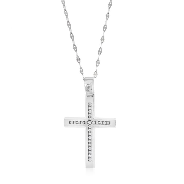 Women's white gold cross 14CT with zircon ITR0059