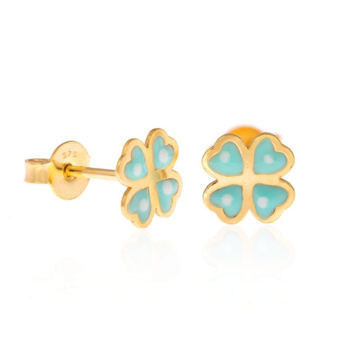 Kid's yellow gold earrings with four-leaf clover 9CT HSR0004