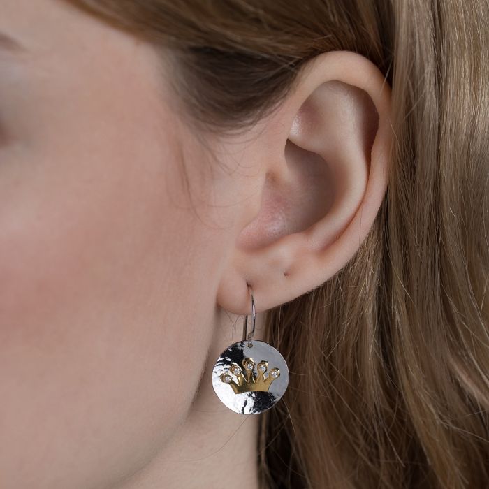 Women's pendant silver earrings with crown WS00623