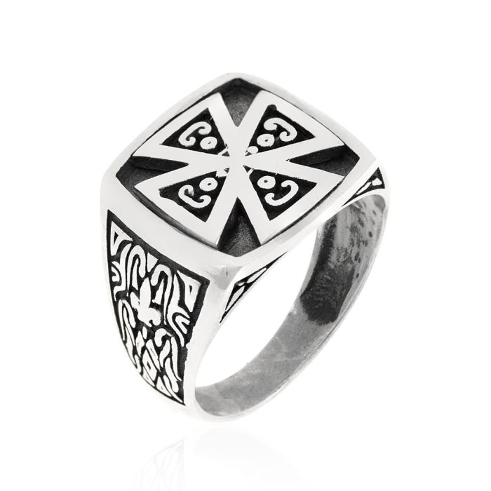 Men's silver ring with cross WD00492