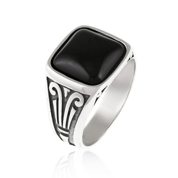 Men's silver ring with black agate WD00495