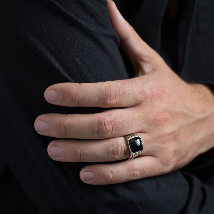 Men's silver ring with black agate WD00495