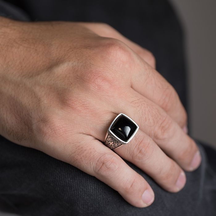 Men's silver ring with agate WD00494
