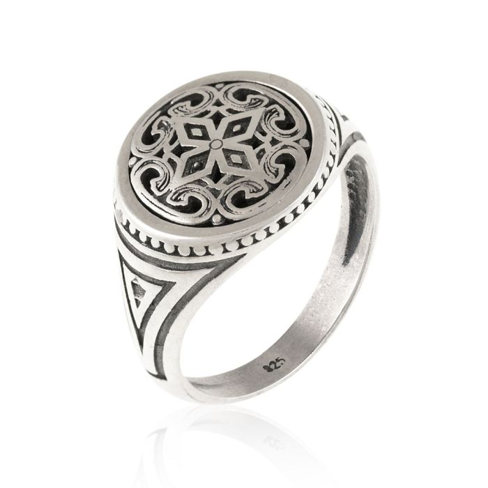 Men's silver ring with embossed design WD00496