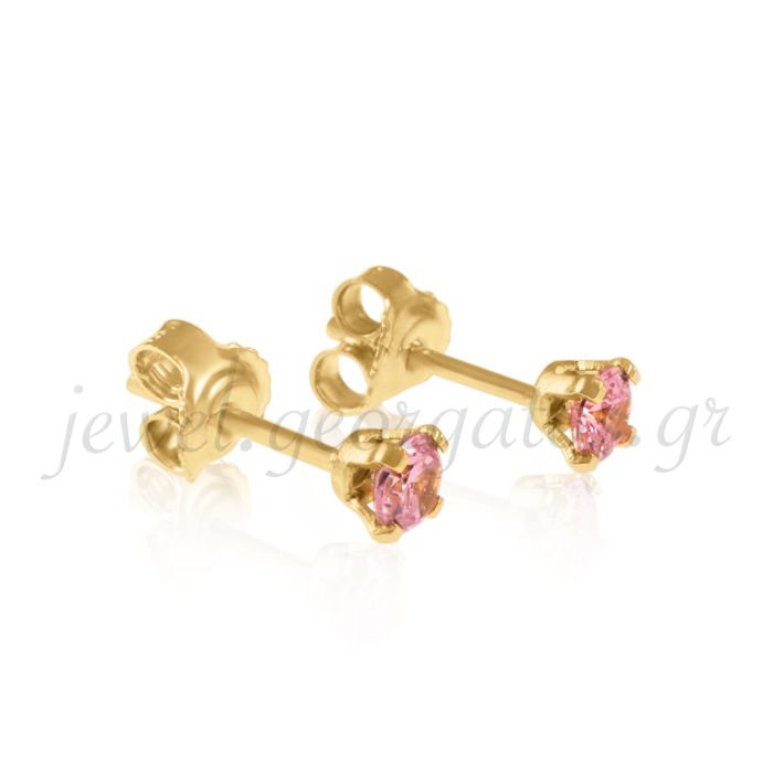 Yellow gold stud earrings with zircon 14CT ISB0137