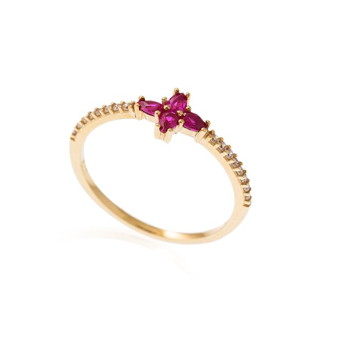 Gold ring 9CT with zirkon in ruby color HDM0108