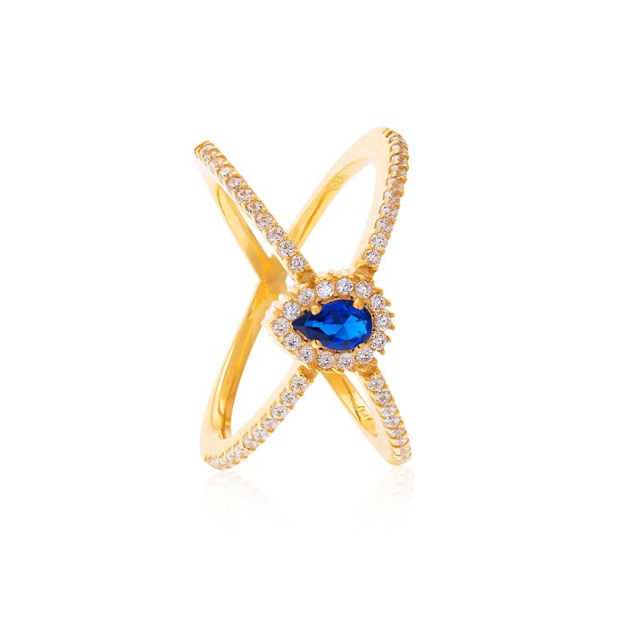 Gold ring 9CT with zirgon in sapphire color HDM0113