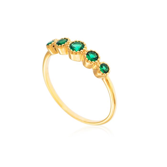 Gold ring 9CT with zirkon stone in emerald color HDM0115