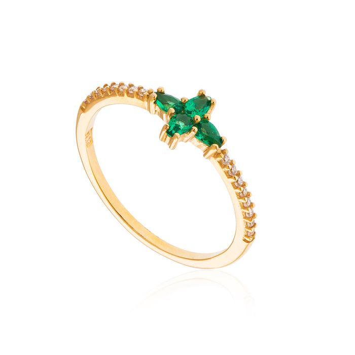 Gold ring 9CT with zirgkon stone in emerald color HDM0117