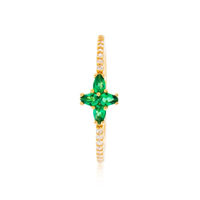 Gold ring 9CT with zirgkon stone in emerald color HDM0117