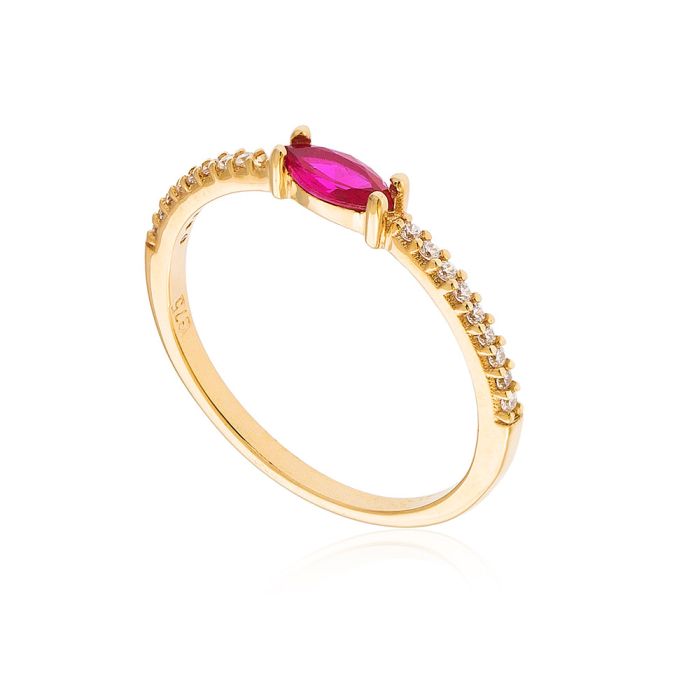 Gold ring 9CT with zirkon stone in ruby color HDM0118