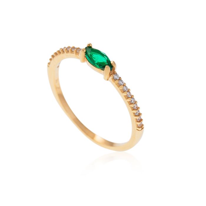 Gold ring 9CT with zirkon in emerald color HDM0122