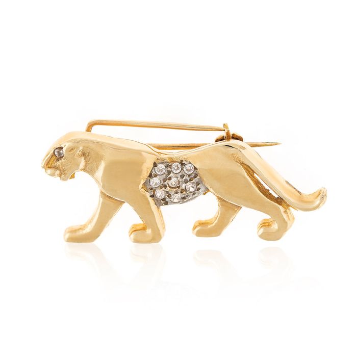 Women gold lapel pin 14CT in lion shape JF34021