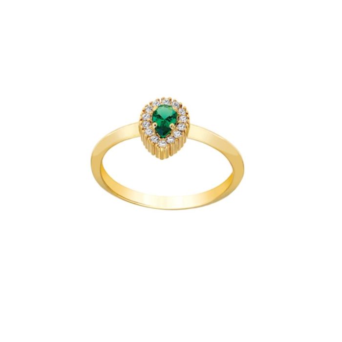 Gold ring 9CT with zirkon in emerald color HDE0009