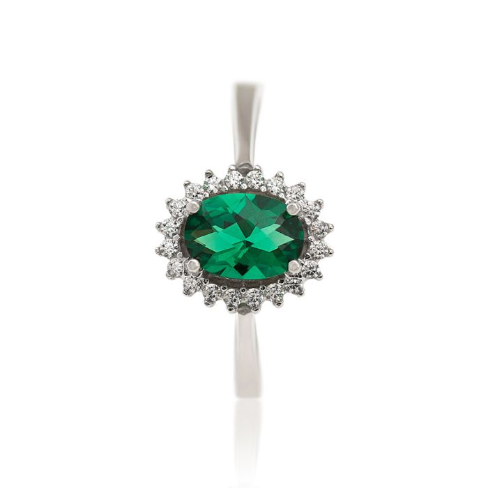 Women's rosette ring 14CT with zircon in emerald color IDX0008