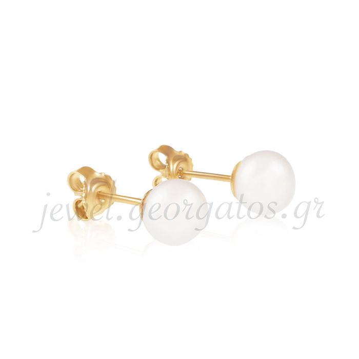 Yellow gold stud earrings with pearl 6,00mm 14CT ISD0117