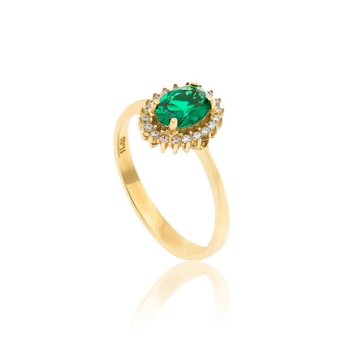 Women's gold rosette ring 14CT with zircon in emerald color IDU0048