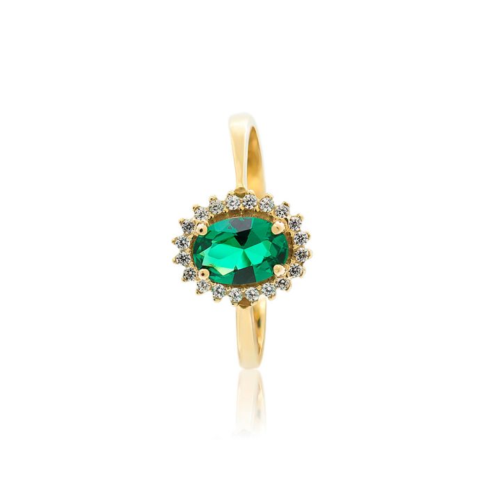 Women's gold rosette ring 14CT with zircon in emerald color IDU0048