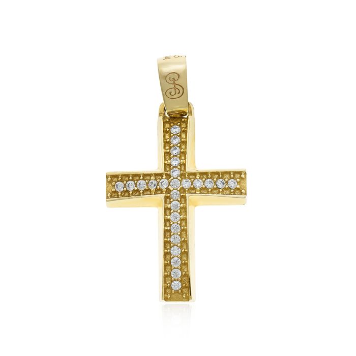 Women's yellow gold cross 14CT with zirkon ITU0035