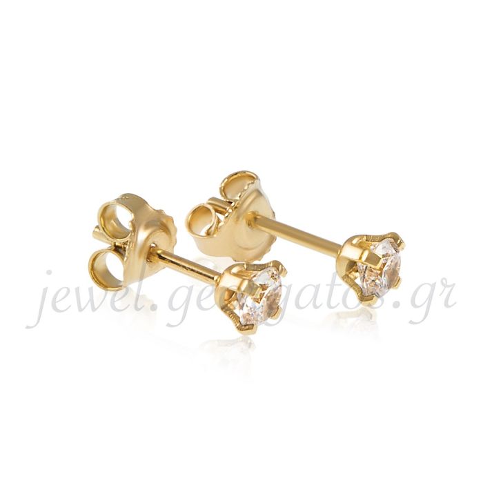 Yellow gold stud earrings with zircon 14CT ISB0133