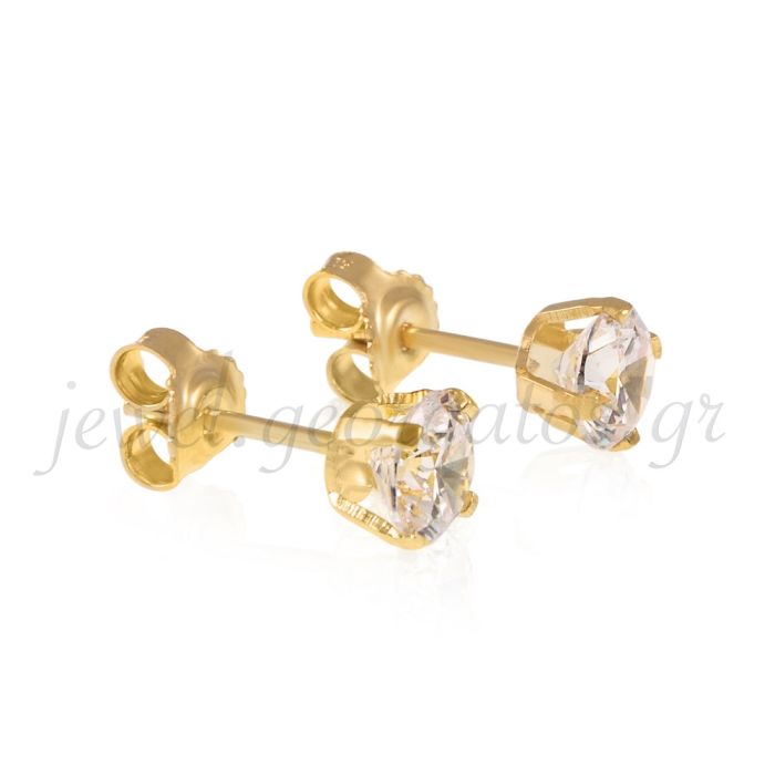 Yellow gold stud earrings with zircon 14CT ISB0144