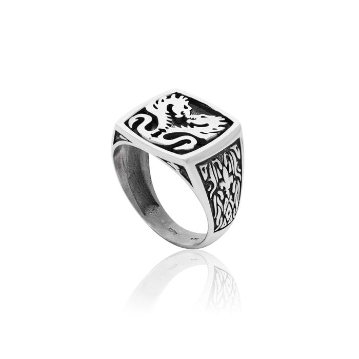 Men's silver ring with dragons WD00536