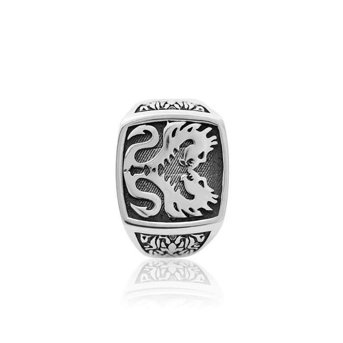 Men's silver ring with dragons WD00536