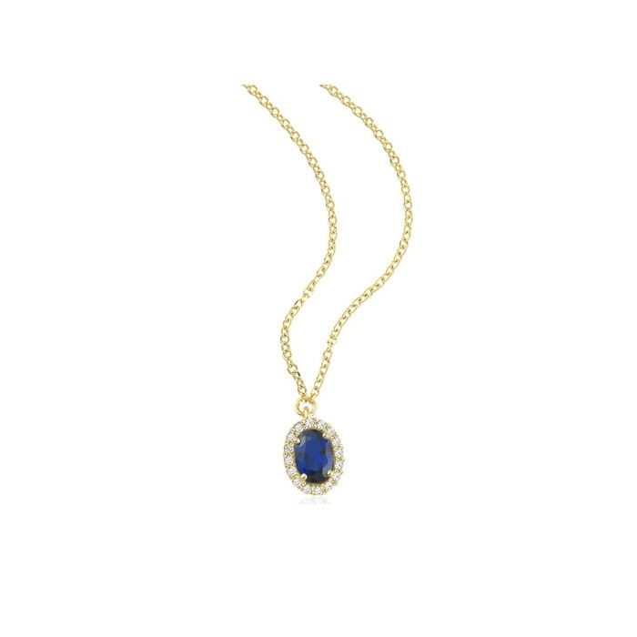 Women's gold rosette necklace with synthetic sapphire 9K or 14K