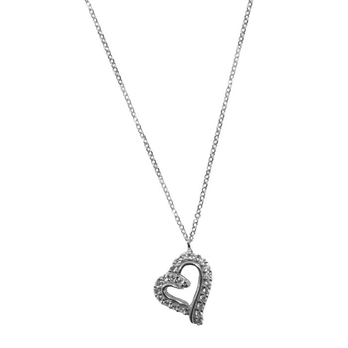 Women gold necklace 9ct white gold with heart HRR0071