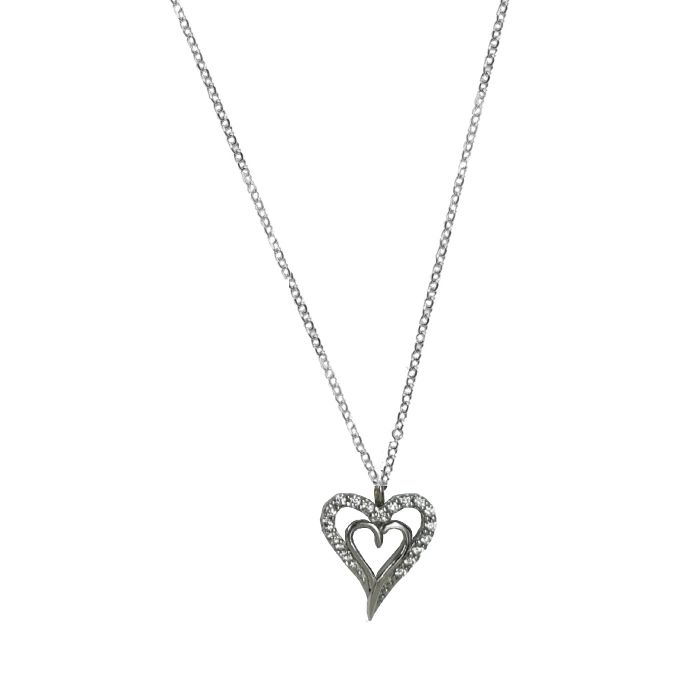 Women gold necklace 9ct with two hearts and zirkon HRR0072