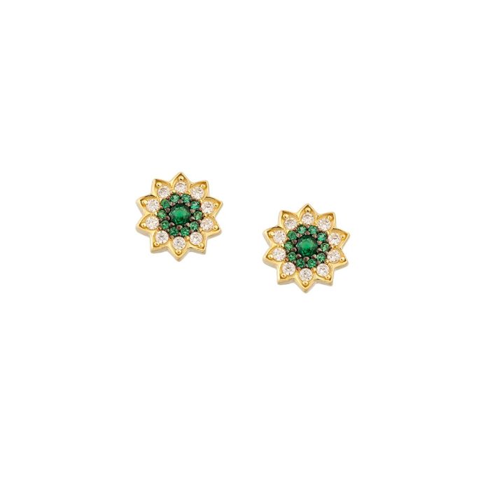 Yellow gold Rosette earrings in green color 9CT HSR0011