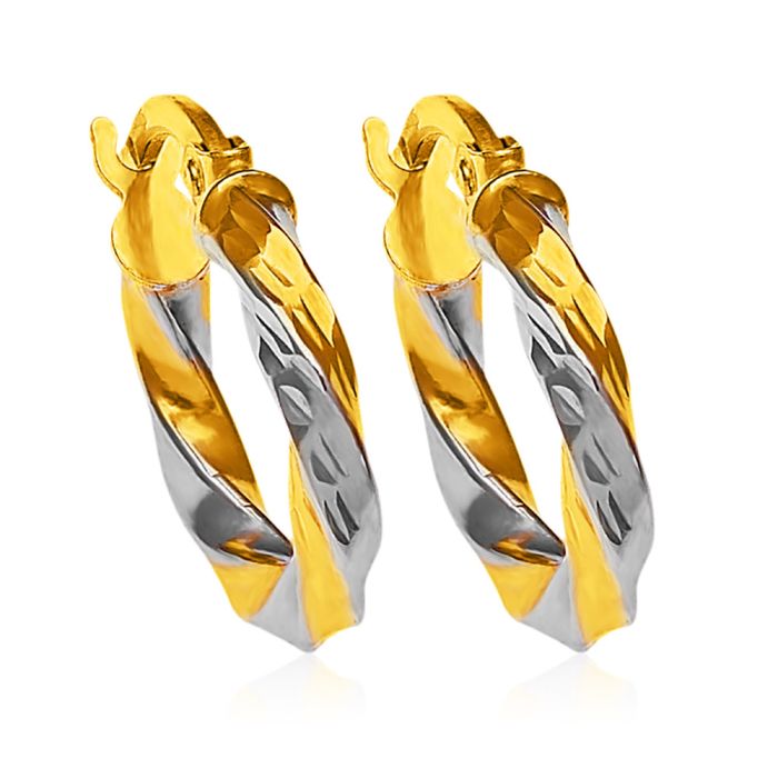 Women's yellow and white gold earring hoops 14CT ISW0017