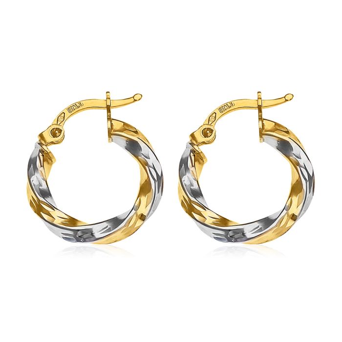Women's yellow and white gold earring hoops 14CT ISW0017