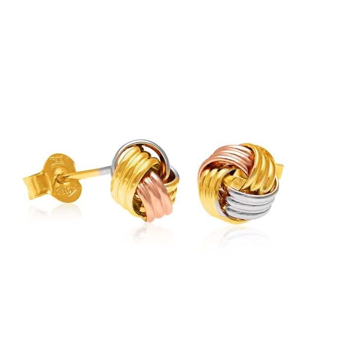 Three tone yellow, white and pink G=gold stud earrings 14CT ISW0026