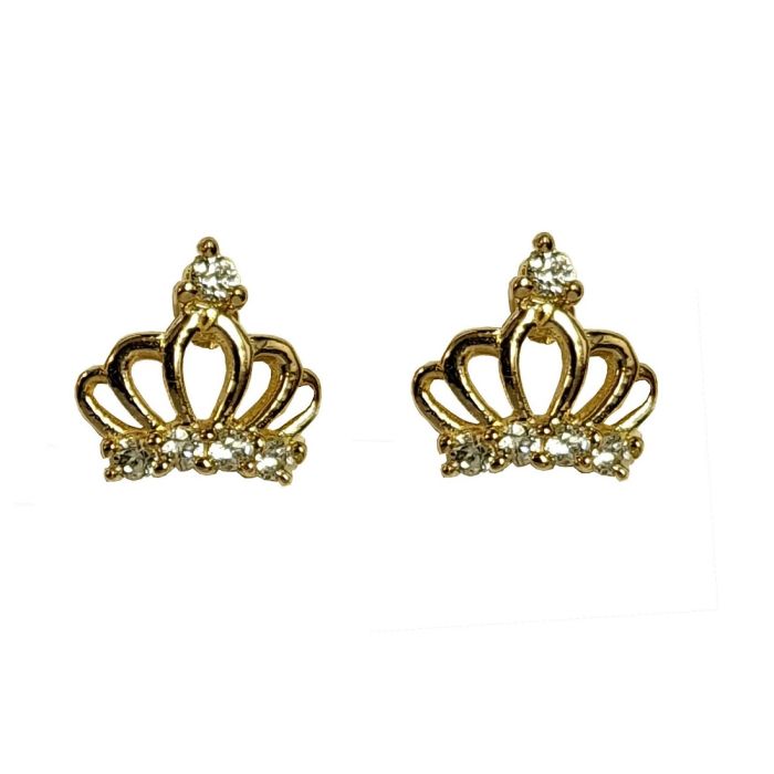Earrings women's yellow gold with zirkon and crown 14CT ISU0069